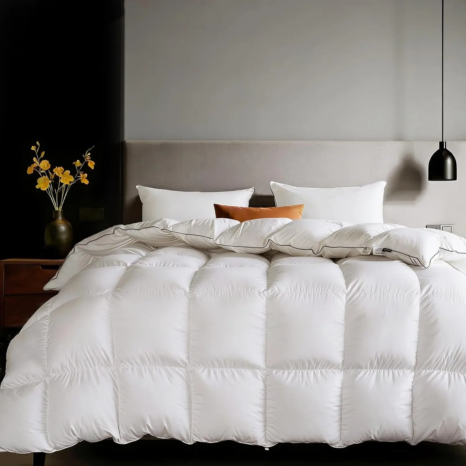 Fluffy Goose Feather Down Fiber Comforter, Queen Size | 100% Cotton Cover,Ultra Soft & Breathable,Noiseless,All Season Hotel Collection Duvet Insert
