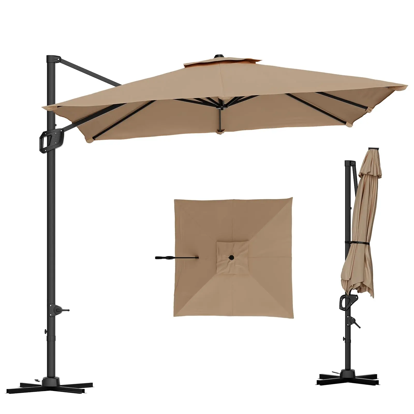 [GAOMON]10x10 FT Offset Patio Umbrella with Base Included, 360° Rotation Large Square Cantilever Umbrella, Outdoor Sun Shade with Easy Tilt for Pool, Backyard, Deck, Garden, Tan