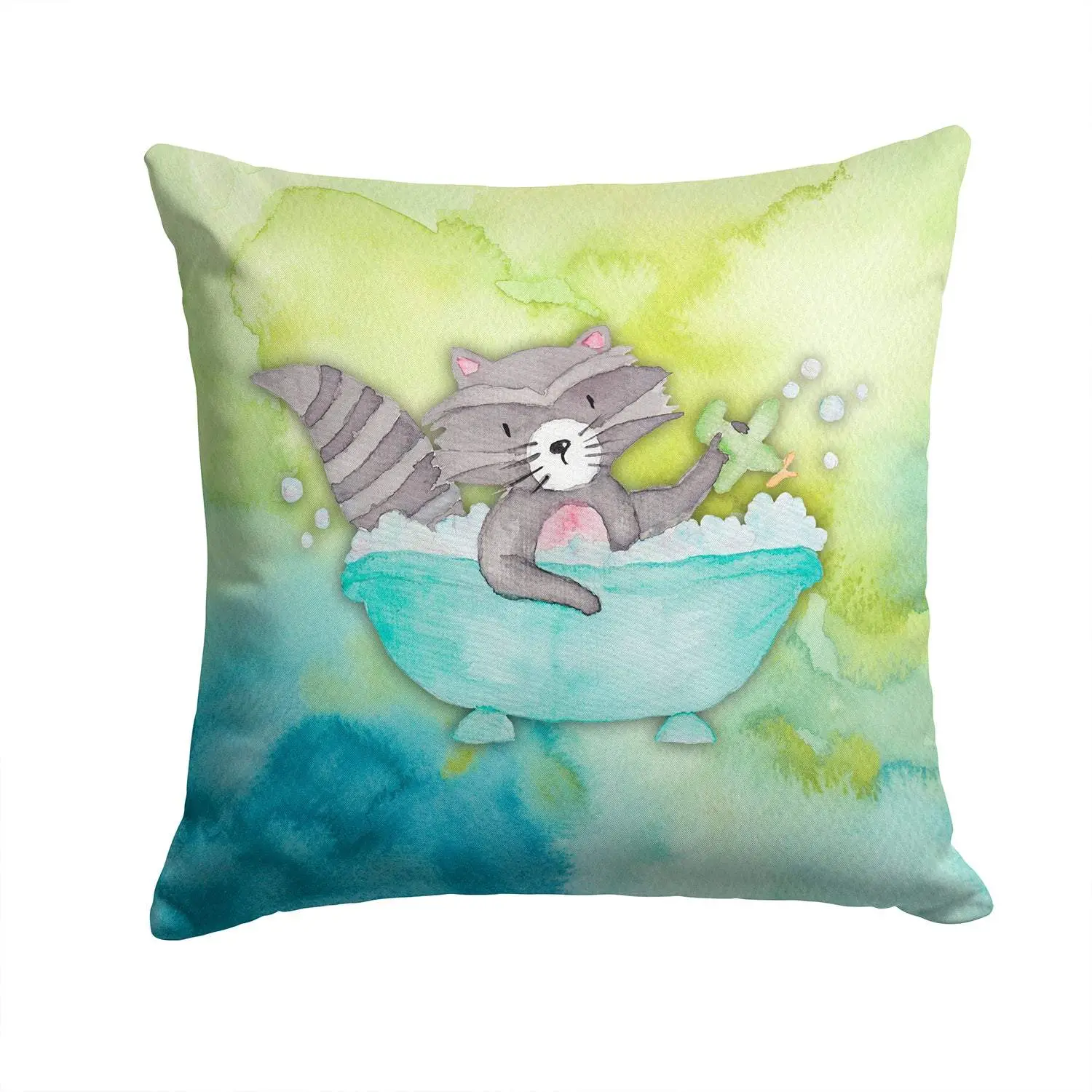 Handcrafted Raccoon Decorative Pillow, Vivid Watercolor Novelty Print Fabric Cushion for Outdoor Patio, Model BB7345PW1414