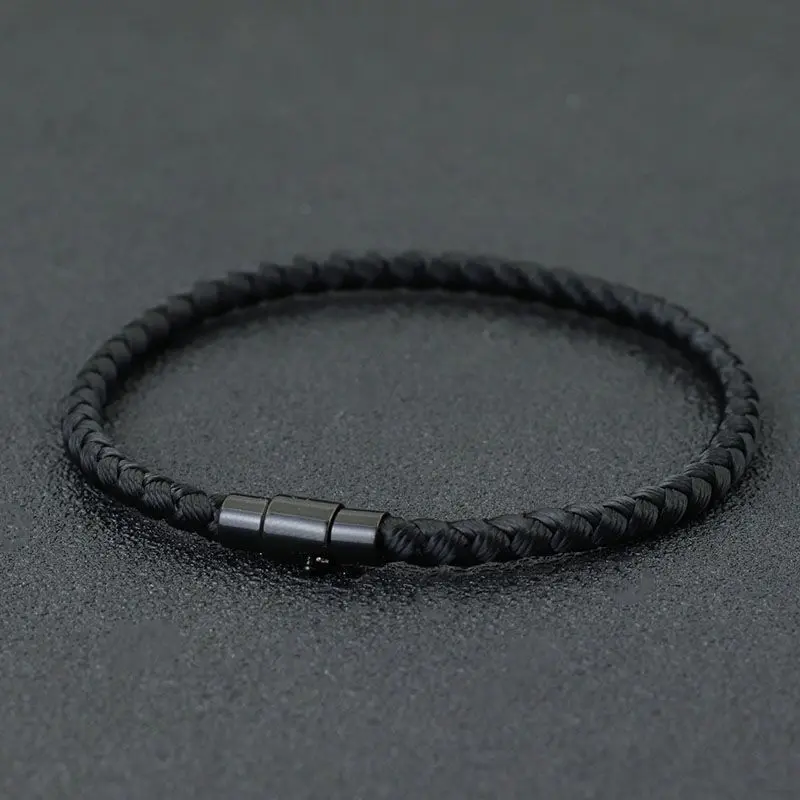 Premium Men's Braided Rope Bracelet Minimalist Black Red String Cord Hand Woven Wristband with Interlocking Magnetic Clasp Sleek Personalized Jewelry Gift for Men Boyfriend Couples