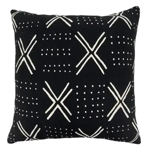 SARO  22 in. Square Poly Filled Throw Pillow with Black Dark Mudcloth Design