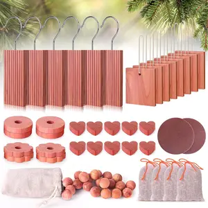Cedar Blocks for Clothes Storage 56 count,  Aromatic Planks with Metal Hooks, Cedar  Chips and Balls for Closets and Drawers,  Scented Sachets