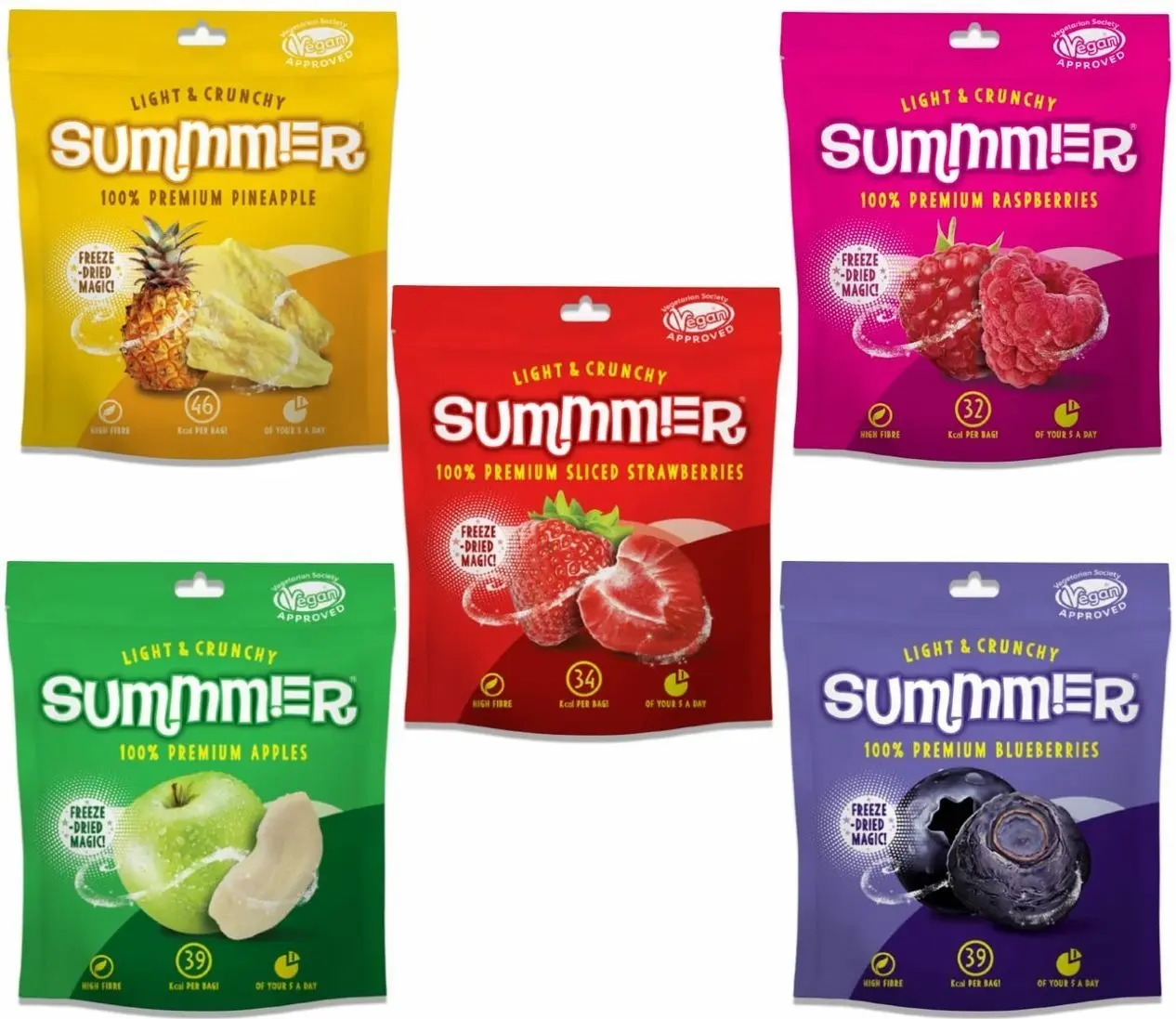 Summmer Freeze Dried Fruit Mix 2 oz - 5 Snack Bags - Strawberries, Raspberries, Pineapples, Blueberries & Apples - No Added Sugar, 100% Natural Candy, Fruit Snack for Kids & Adults