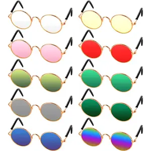 10 Pieces Cat Dog Sunglasses Funny Pet Glasses Round Metal Small Classic Retro Sunglasses Pet Hippie Cute Dog Cat Cosplay Party Costume Photo Props Cosplay Glasses PURR LAB