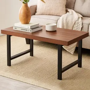 Best Choice Products 44" Butcher Block Coffee Table – Modern Rectangular Wood Top Table with Metal Legs