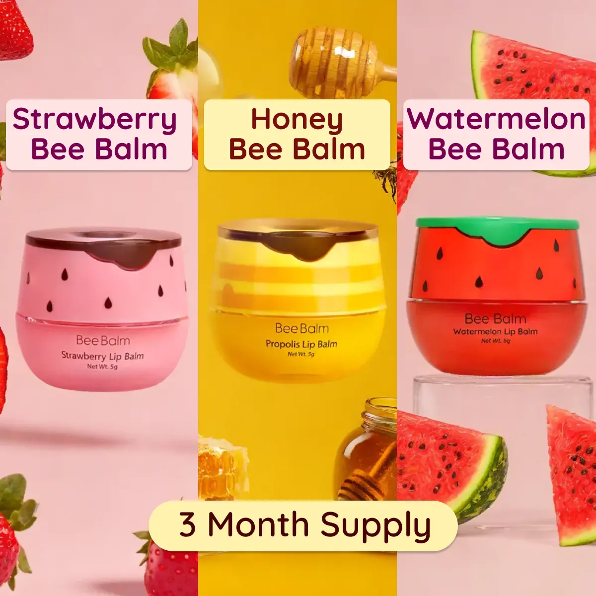 3-Pack Lip Bee Balm  Starter Kit Moisturizing Plumping Gloss