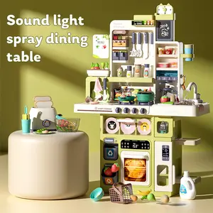 101Pcs/Set Children's Pretend Play Kitchen Set with Sound Stove Lights Music Faucet Sink & Play Food Toy Kitchen for Toddlers Green