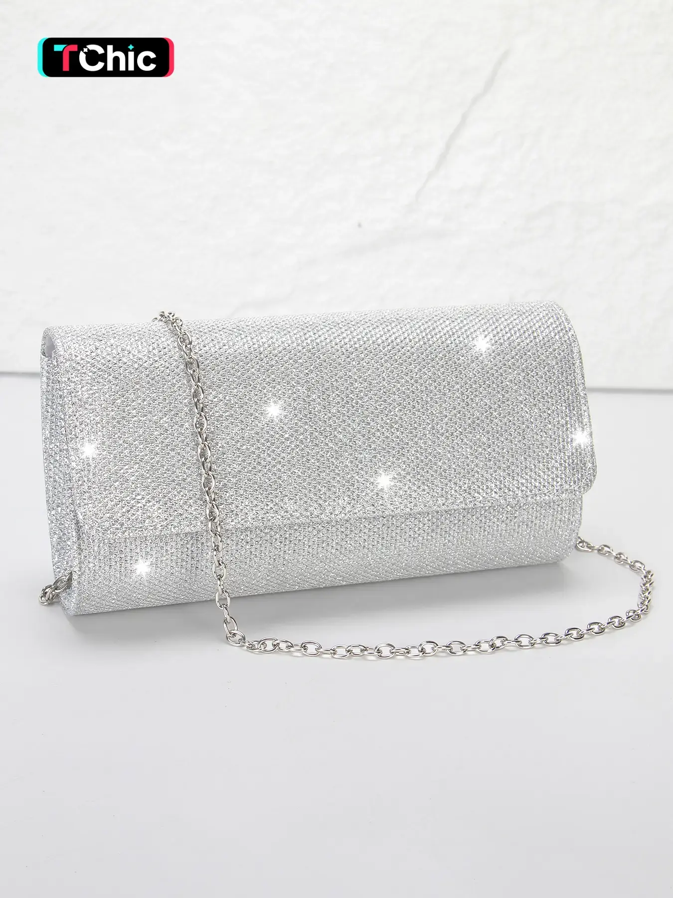 Elegant Women's Evening Clutch Bag, Shiny Envelope Handbag with Detachable Chain Strap, Magnetic Closure, Perfect for Weddings & Parties, Fashionable Versatile Purse