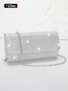 Elegant Women's Evening Clutch Bag, Shiny Envelope Handbag with Detachable Chain Strap, Magnetic Closure, Perfect for Weddings & Parties, Fashionable Versatile Purse