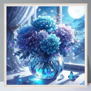 Crystal Vase Pattern DIY Diamond Arts Colorful Painting Kit without Frame, Full Round Diamond Paint Night Flower Pattern Handmade Decor Gifts