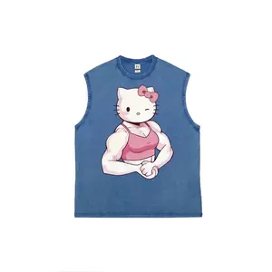 Men's vintage washed pure cotton vest Buff Hello Kitty