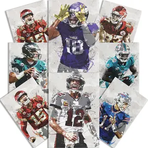 Jefferson, Brady,  Hurts, Mahomes, Burrow, Allen, Kelce, Hill Football Canvas Poster Gifts for Boys Bedroom Room Decor (No Frame, 8x12inch-8pcs)