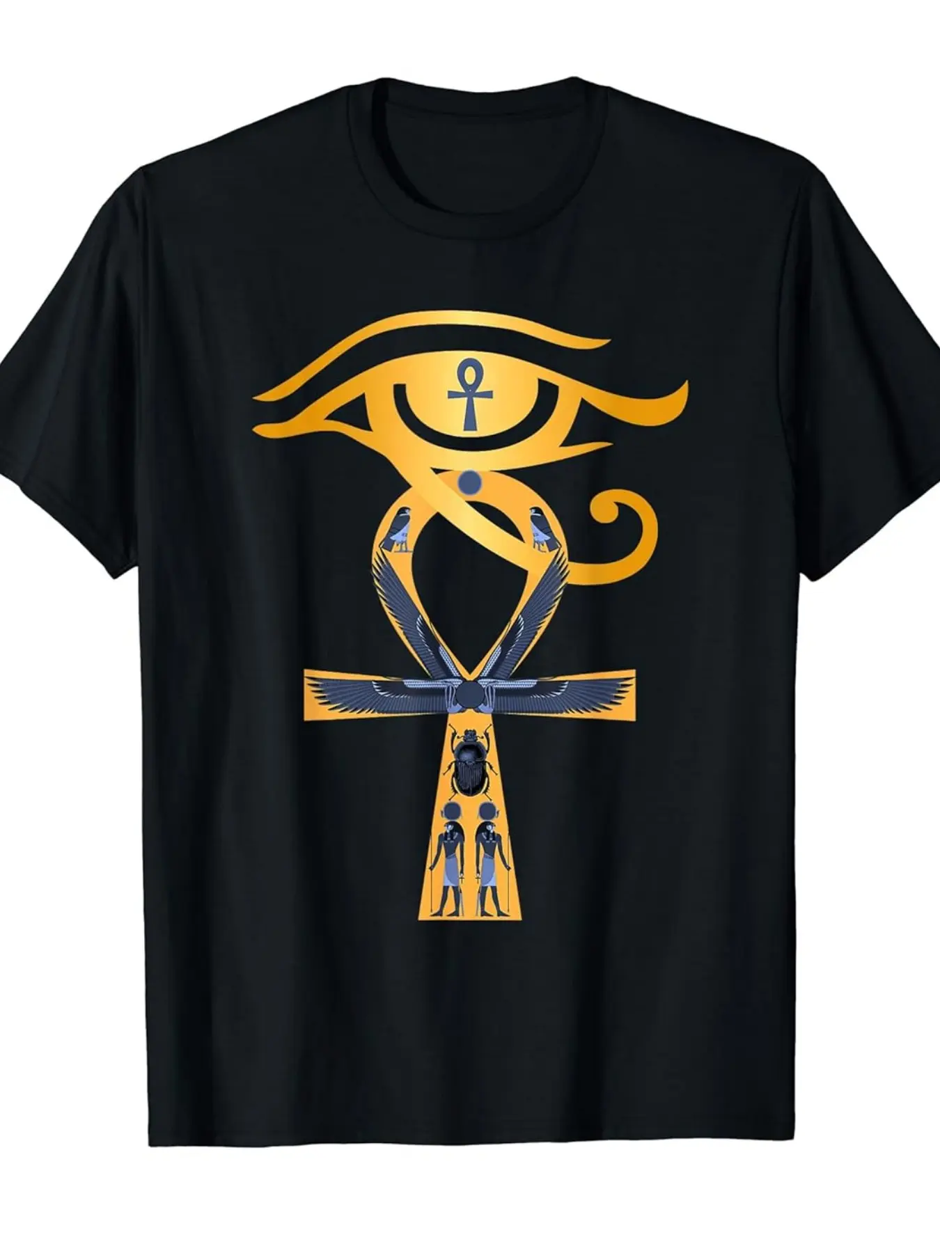Ancient Egypt Eye of Horus  Ankh Symbol T-Shirt - unisex soft cotton short sleeve t shirt, vintage graphic casual tee for men women teens, perfect birthday holiday gift for camping travel gym daily street  wear