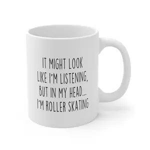 Funny Roller Skating Coffee Mug - "In My Head I'm Skating" Ceramic Cup - Skater Gift Idea, Roller Derby, Quad Skate Present, Roller Skate Gift, Skater Present