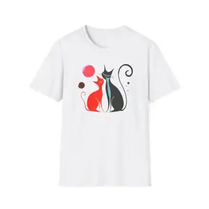 Men's cat love and feline companionship Graphic T-Shirt - Short Sleeve Crew Neck Regular Fit Casual Wear | Soft & Breathable Fabric, Durable Print, Everyday Comfort, Machine Washable, cute and vibrant illustration two stylized cats sitting together,