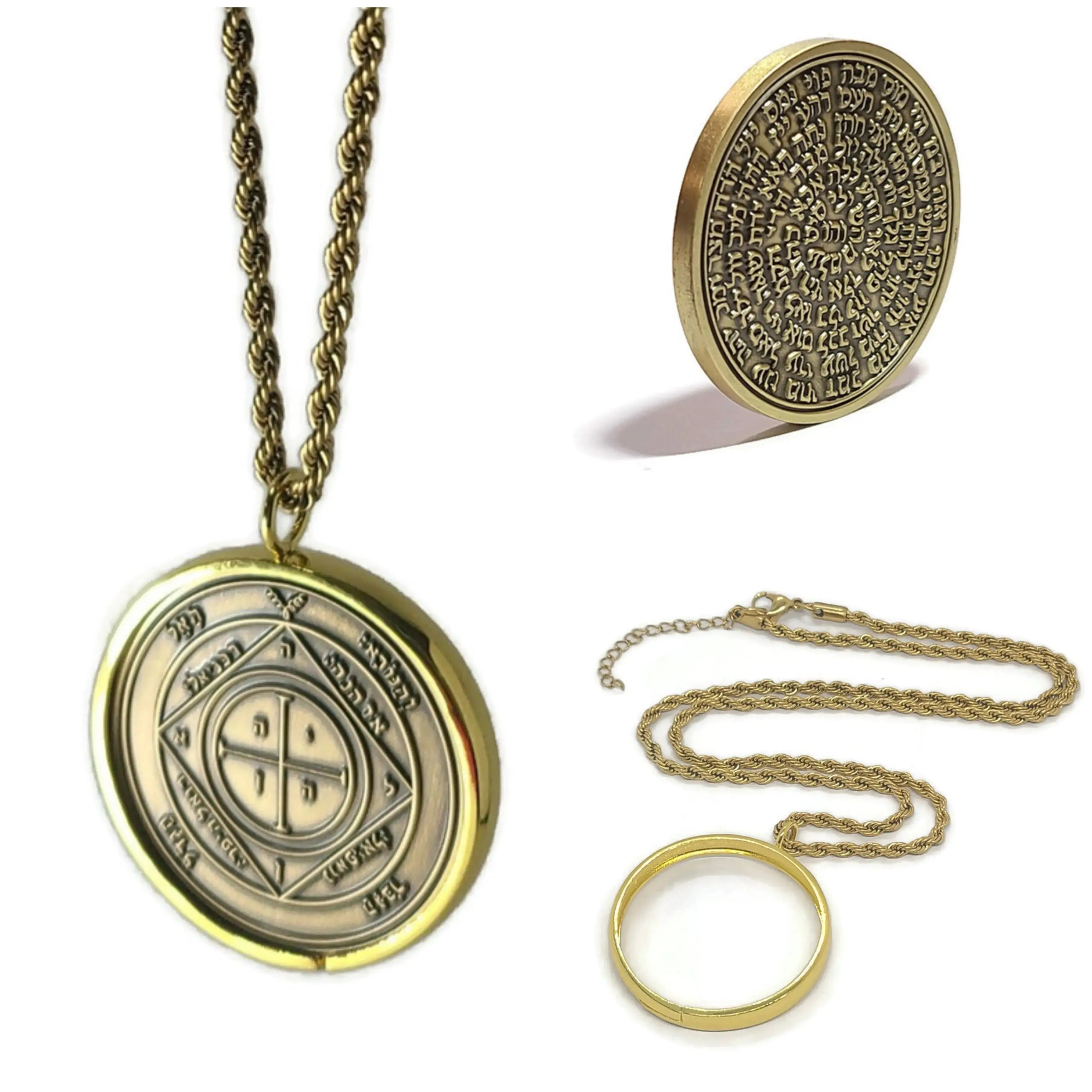 Fifth Pentacle of Saturn Necklace - Protection & Binding Talisman Pendant with 72 Names of God