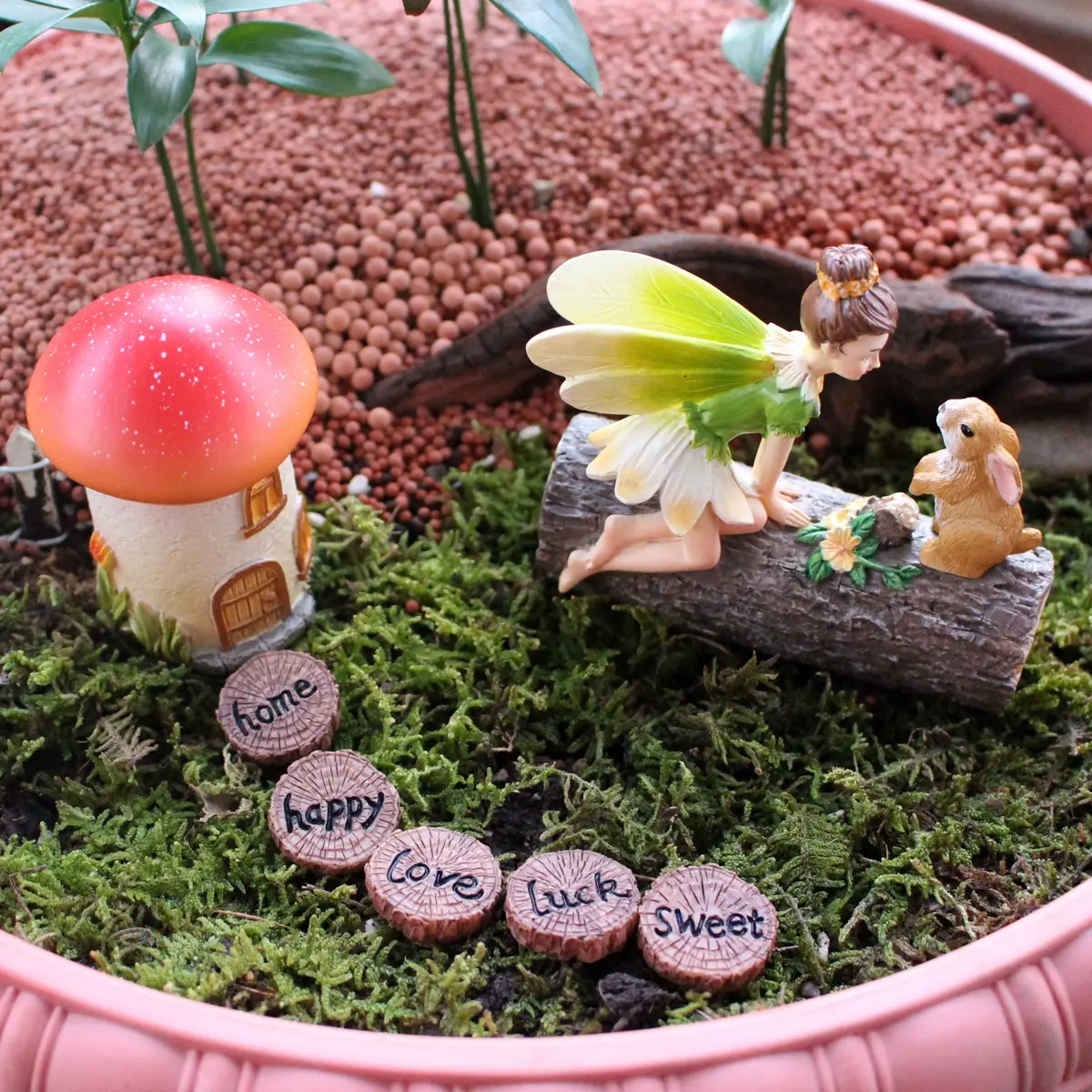 7pcs Fairy Tale Mushroom House Decorative Resin Statue, Garden Sculptures Statues, Garden Gnome Statue, Easter Rabbit and Flower Fairy Garden Decor, Four Seasons Gardening Decoration, Garden Accessories
