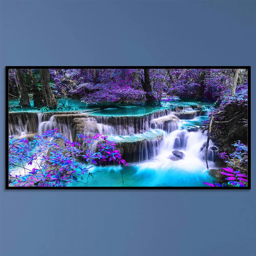 11CT Counted Full Cross Stitch Waterfall Kit - 85x40cm Manual Handcrafted DIY Cotton Embroidery Set with Colorful Threads, Guide Graphic, Needle, for Adults' Hobbies, Wall Art Crafts, Unique Gift for Loved Ones, Handcrafted Kit