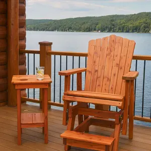 American Furniture Classics MM105-116 Natural Red Cedar Adirondack Balcony Height Glider with Matching Side Table
