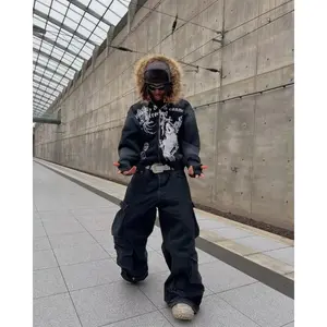 Harajuku Korean Trend Retro zipper hoodie for men Street collar design jacket Fashion casual couple sweatshirt Womenswear Clothes Suits Gamis Streetwear