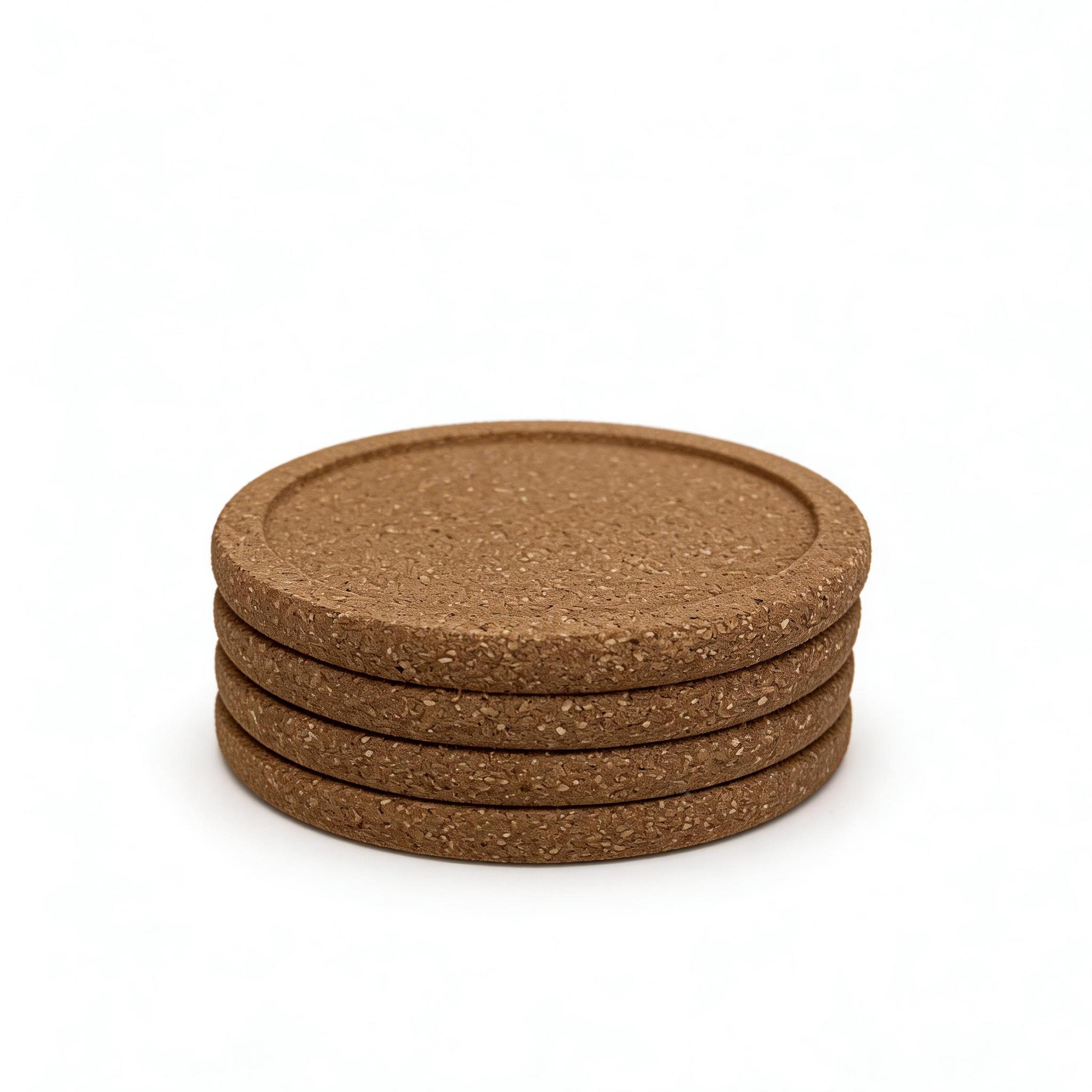 4-Piece Natural Cork Round Kitchen Coasters, Classic Tableware - Non-Slip, Heat-Insulated, Plain Finish, Rustic Look, Eco-Friendly Durable Construction, Coffee Table Mats for Dining & Outdoor Use