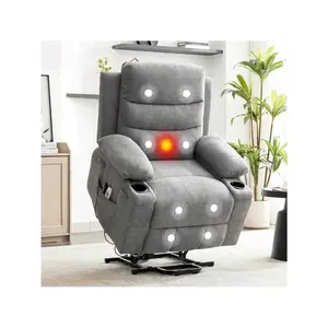 Gray-57 cm Power Lift Recliner Chair, Oversized Electric Recliners For Elderly With Heat And Massage, Home Theater Seat With 2 Cup Holders Side, Electric Glider Reclining Single Sofa Chair For Living Room