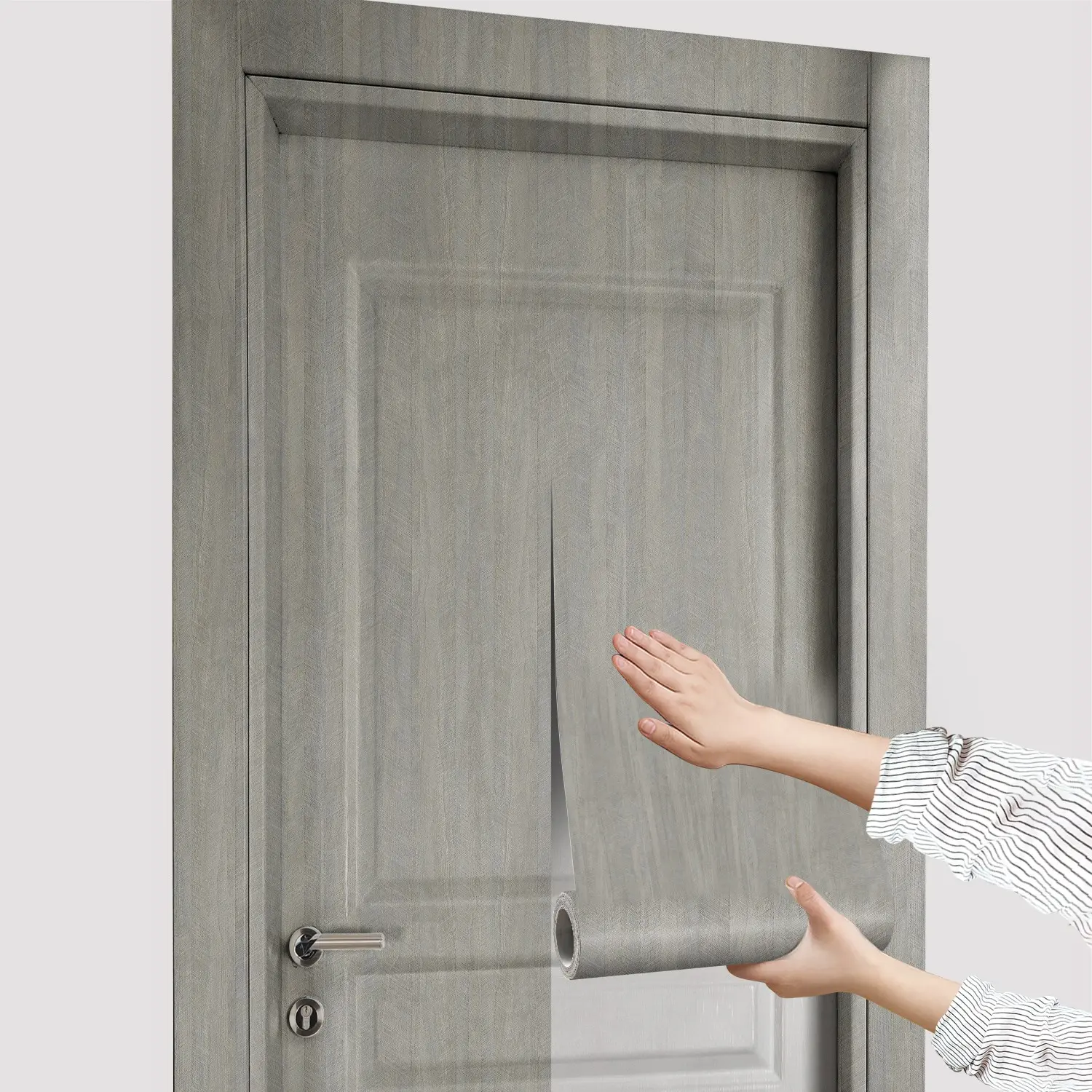 Wood Grain Pattern Door Sticker, 1 Count Waterproof Self-adhesive Wallpaper, Removable Wall Decoration for Home Living Room Bedroom Kitchen Office