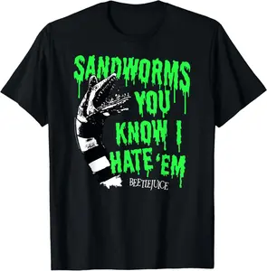 100% Cotton Unisex Beetlejuice Sandworms You Know I Hate 'Em Funny Movie T-Shirt
