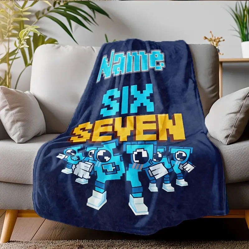 Custom Blanket, Funny Flower Blanket with SIX-SEVEN Digital Robot