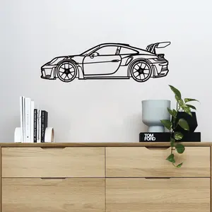 1pc Wall Decoration Art Creative Metal Iron Art Line 911 GT3 RS Sports Car Wall Hanging Home Art Wall Indoor Outdoor Wall Decoration Pendant Ornament  Car Lover Automan Gift Frame Design