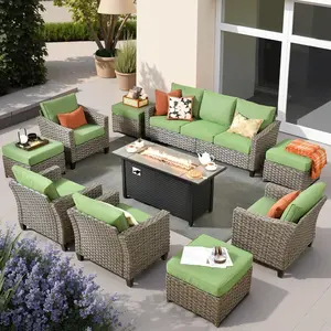 10-Piece Weatherproof Outdoor Patio Furniture Set with Fire Pit, Flexible Set for Backyard Use