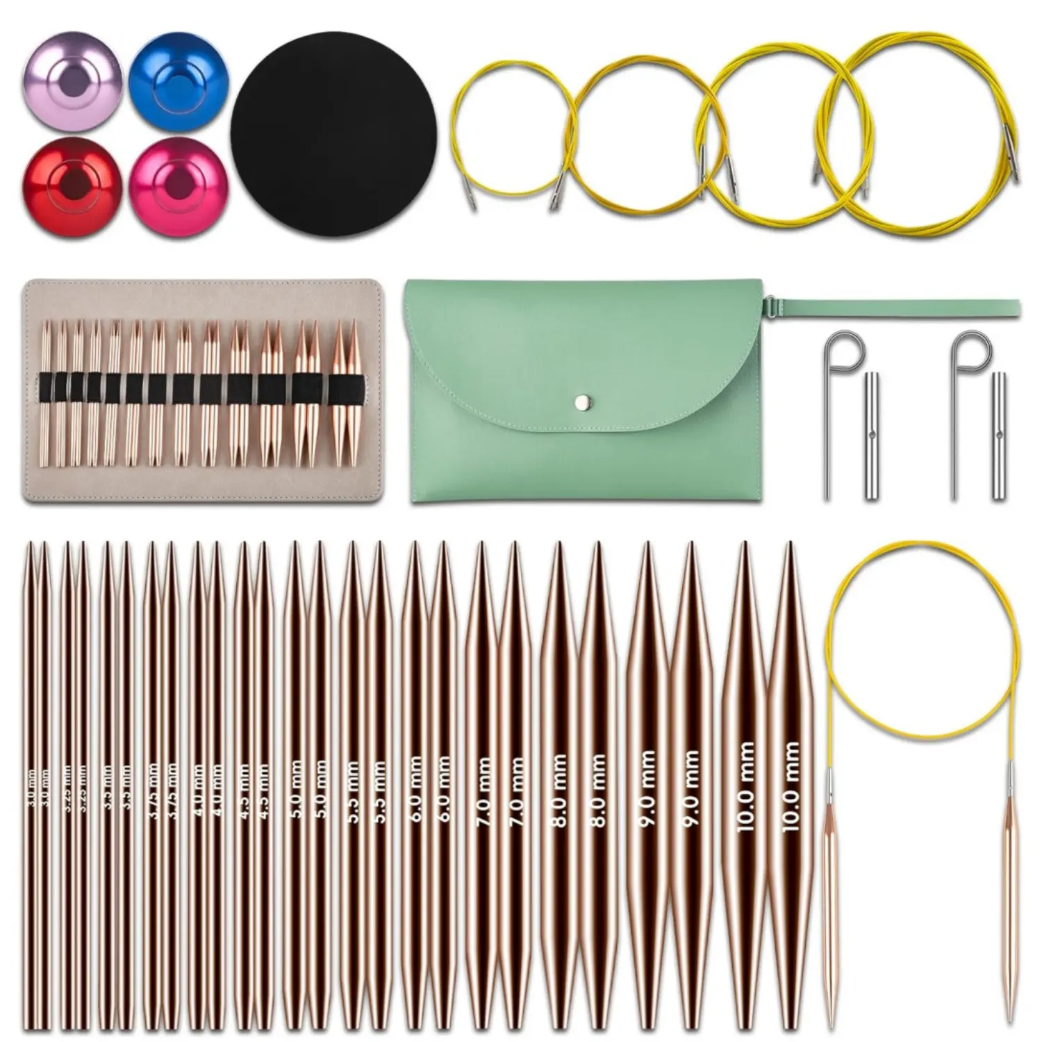 Rose Gold Aluminum Interchangeable Circular Knitting Kit - 40Pcs Set with 13 Pairs (3mm-10mm) Needles, 4 Flexible Cables, Ergonomic Design for Beginners - Ideal for Socks, Blankets (Home Improvement, Building Supplies)