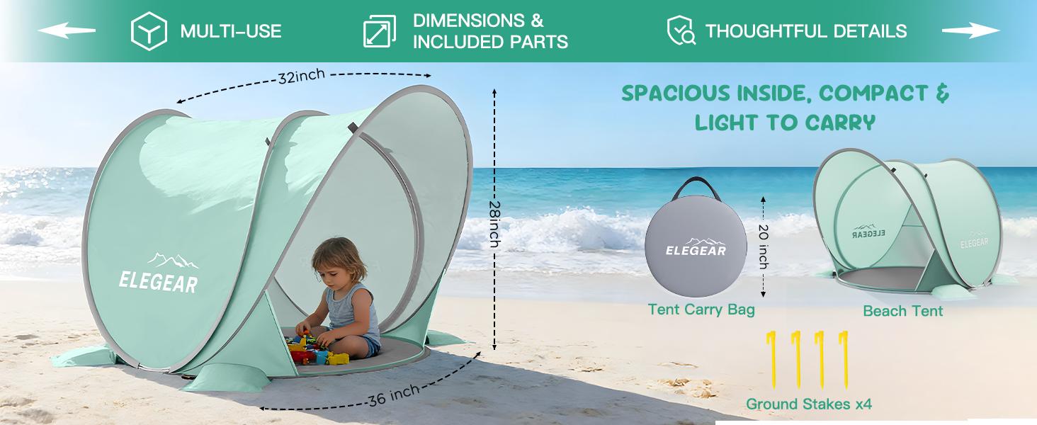 Elegear Pop Up Baby Beach Tent with Mini Canopy, UPF 50+ UV Protection, 1S Setup Portable Sun Shelter for Infant Outdoor Indoor Play - Blue Elegear Pop Up Baby Beach Tent with Mini Canopy, UPF 50+ UV Protection, 1S Setup Portable Sun Shelter for Infant Outdoor Indoor Play - Blue