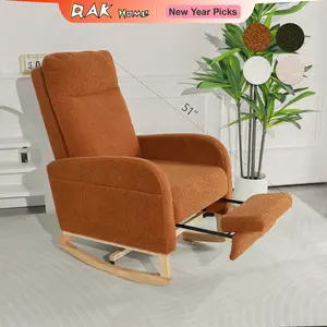 QAK 51‘’ Modern Rocking Chair Nursery, Comfy Glider Nursery Chair with Foot Rest, Upholstered Rocker with Pocket, Living Room, Bedroom, Lounge Room
