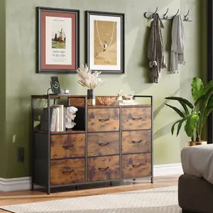 WLIVE TV Stand with Charging Station, Entertainment Center with 8 Fabric Drawer, TV Media Console Table Open Storage Shelves, Wood Top for Living Room, Hallway