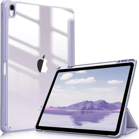 Fintie Hybrid Slim Hard Tablet Cover for 13-inch iPad Air (M4-M3-M2 Chip) - Transparent Back, Pencil Holder, Lightweight Durable Smart Tablet Accessory, Easy Clip-on Magnetic Wake Protective Case