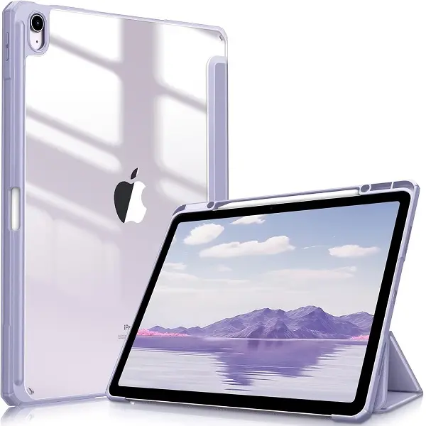 Fintie Hybrid Slim Hard Tablet Cover for 13-inch iPad Air (M4-M3-M2 Chip) - Transparent Back, Pencil Holder, Lightweight Durable Smart Tablet Accessory, Easy Clip-on Magnetic Wake Protective Case