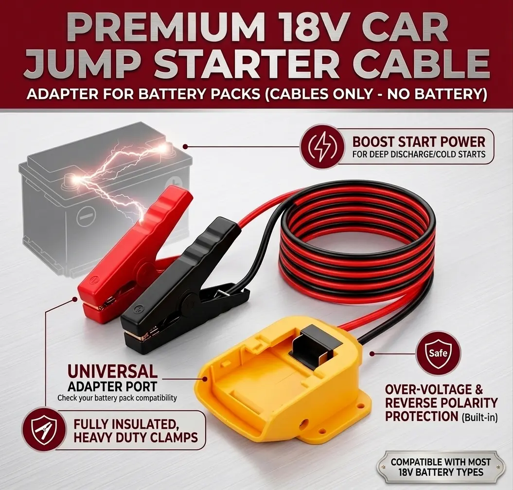 M18 Battery Jump Starter Cable Adapter, 100A Heavy Duty Car Jumper Cables Compatible with Milwaukee 18V M18 Lithium Batteries, Silicone Copper Wire Car Battery Booster Clamp Kit, Battery Not Included