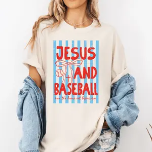 Jesus and Baseball Cute Cotton Tshirt for Fans - Gildan G5000 Crew Neck Summer Top