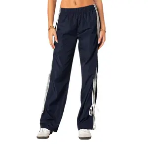 Women'sParachutePantsElasticWaistBaggyWideLegTrackPants80sY2KSideBowTieCargoPantsJoggerSweatpants