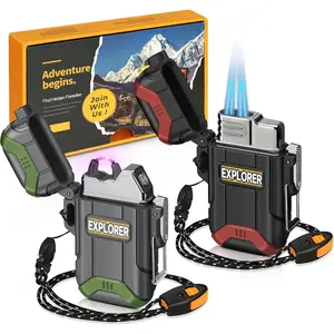 2 Pack of USB-C Lighter & Dual Lighter Butane Gas refillable, Waterproof Windproof Lighters Multipack for Hiking, Camping, Gear (NO Gas)