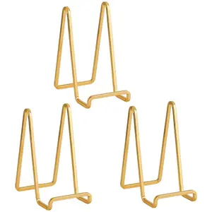 3PCS Plate Holder Easel Display Stand - 6 inch Metal Plate Stands for Display Tabletop Picture Stand Gold Iron Easels for Display Pictures, Photo Frames, Book, Decorative Plates, Plaque