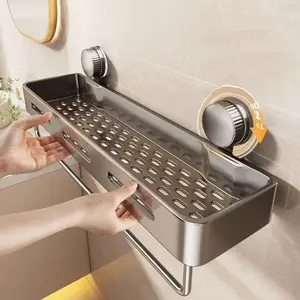 Anlin Suction Shower Rack, Wall Mounted Floating Shelf with Strong Adhesive, Rust Resistant Plastic, Bathroom Storage Organizer