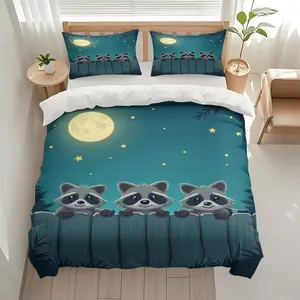 2/3Pcs Cozy Night Sky Raccoon Quilt Cover Set With High-Definition Digital Printing, Suitable For All Year Round! Clearance Sale Perfect Gift 100% Polyester Fiber Machine Washable (1 Duvet Cover +1/2 Pillowcase, No Filling)
