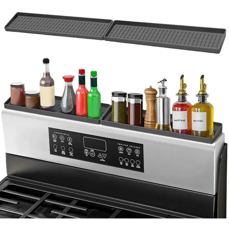 ONESHOW HOME Food-Grade Silicone Magnetic Metal Spice Organiser - Durable Kitchen Gadget with 2-Split Sections, Adjustable Metal Rack, Shelf, Built-In Magnets, Detachable Design, Easy Installation, Easy-Clean Surface, Stove Top Grill Storage Rack
