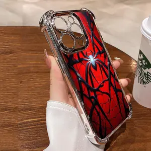 for iPhone 16/15/14/13/12/11 Xs Pro Max Plus Phone Case Luxury Electroplated Clear Drop Protection four corner anti Shockproof Protective Phone Case Cover Silivery Black Red Spider Comic Movie 07v-i075 Cellphone Smartphone Protector Screen Protector Casin