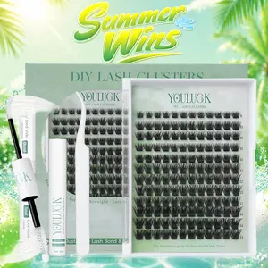YOULUCK Enchantress Lashes Clusters DIY Lash Extension Kit Waterproof Long-Lasting Fluffy & Weightless Look with Ultra-Thin Band Glue Remover Tweezer for Beginners