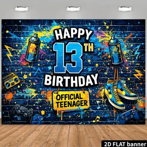 13th Birthday Backdrop Suitable for Teen & - Graffiti Street Party Decor with Brick Wall Texture, Sneakers & Game Controllers - Durable Indoor/Outdoor Decoration for 13 Year Party, Graduation, No Power Needed,