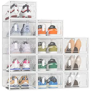 Shoe Storage, 12 Pack Shoe Organizer for Closet, Shoe Boxes Clear Plastic Stackable Shoe Containers with  for Size 10