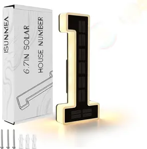 ISUNMEA Solar-Powered 6.7inch Address Sign Lighting for Residential Address Identification Address Plaques for House LED Illuminated Waterproof Outside Address Sign 3500K Warm White LED Modern Solar Powered LED Numbers for Yard, Street, Door, Decor